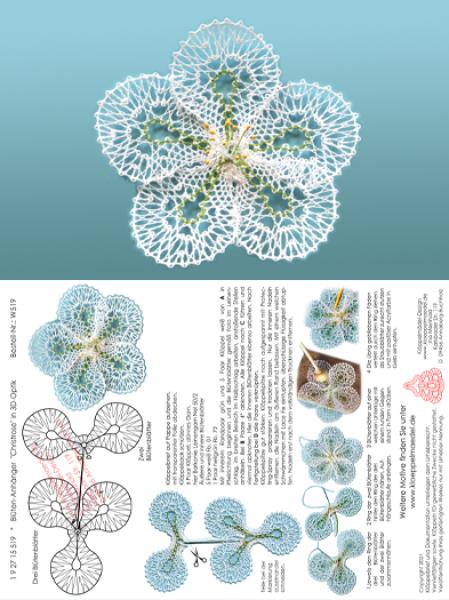 519 Klöppelbrief "Christrose" in 3D-Optik zum Aufhängen