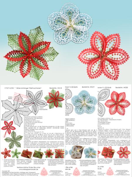 521 Klöppelbriefe "Winterblüher" in 3D-Optik zum Aufhängen