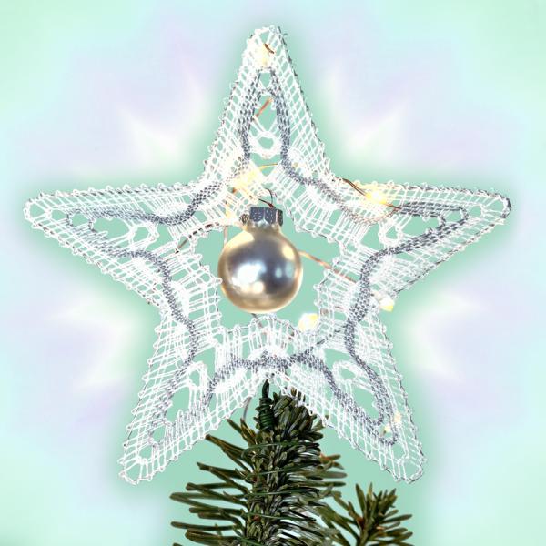 668 Klöppelbrief Christbaumspitze "Sternenzauber" passend zum Baumbehang für Christbaumkugeln / Spiegelbeeren bis 2,5 cm